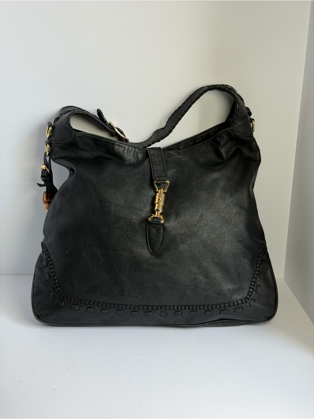 Gucci New Jackie 2000s Calfskin Black Leather Large Hobo Bag